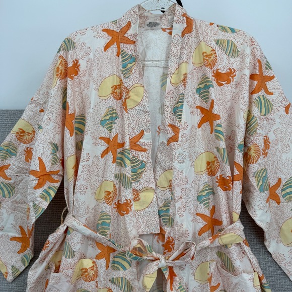 Natural Habit Women's Robe 100% Cotton Beach Kimono Nautical Starfish Shell Crab - Picture 5 of 10